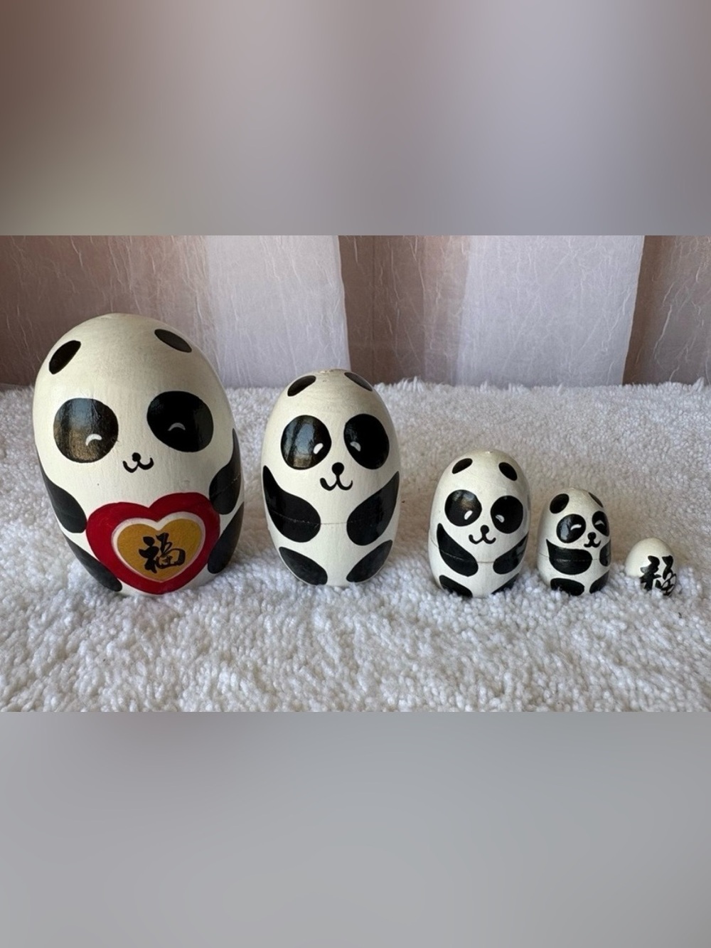 Ebros Panda Bear Wooden Toy Stacking Nesting Dolls-5 Piece Matryoshka Set